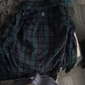 Green and Black Lightweight Shirt Jacket with Plaid Pattern